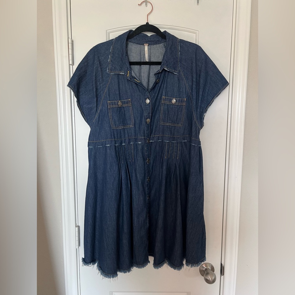 Free People Dark Blue Denim Button-Down Shirt